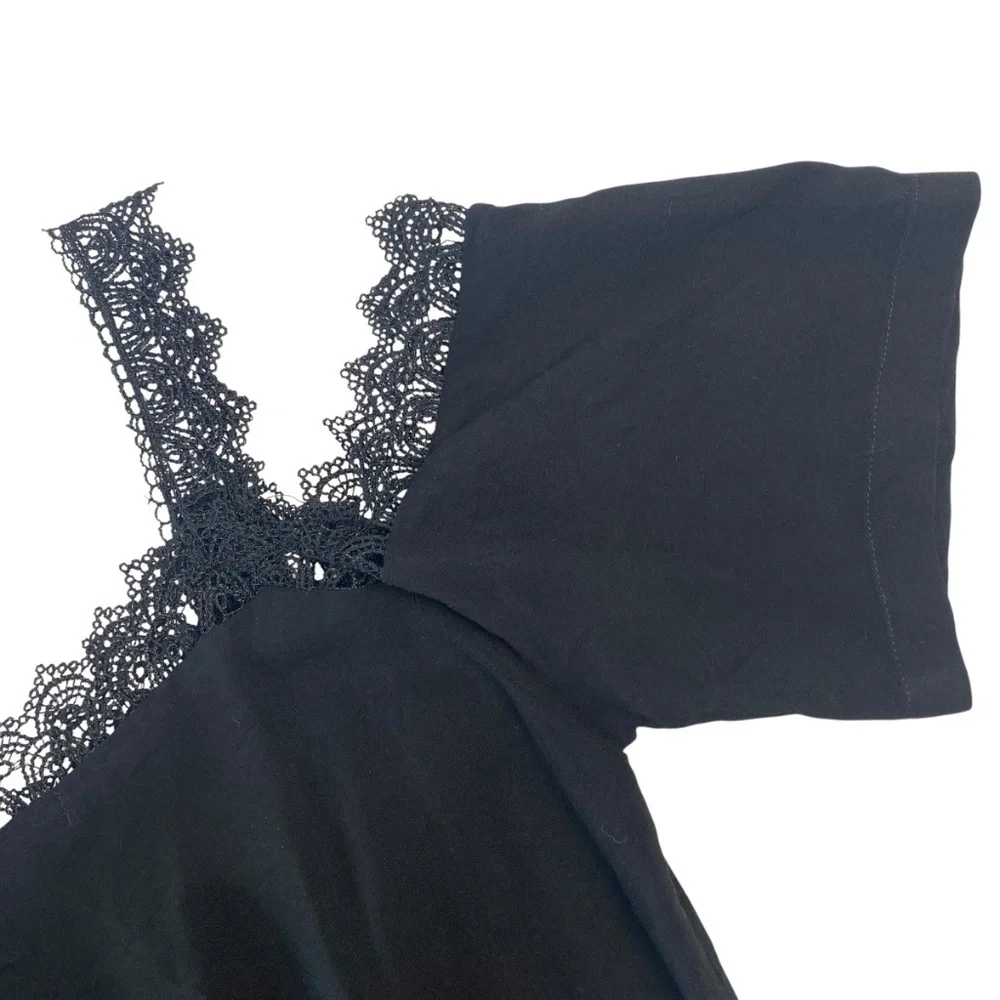 VALENTINO Black Lace Trim Cold-Shoulder Short Dress | Staff International Size M
